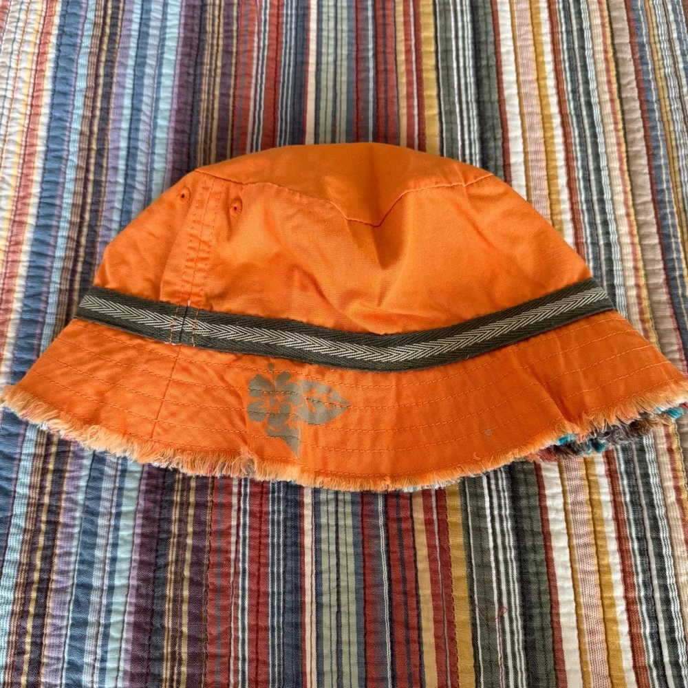 Old Navy Kids Bucket Hat Reversible Orange & Brown Plaid Size Large